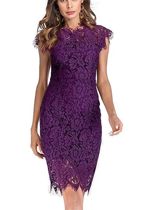 Women's Sleeveless Floral Lace Slim Evening Cocktail Mini Dress