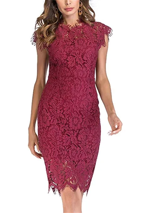 Women's Sleeveless Floral Lace Slim Evening Cocktail Mini Dress