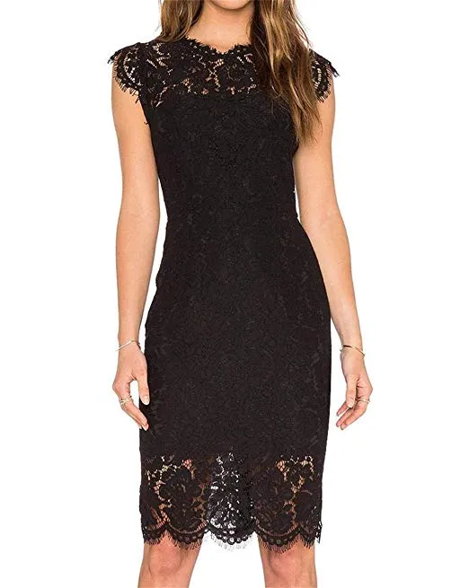 Women's Sleeveless Floral Lace Slim Evening Cocktail Mini Dress