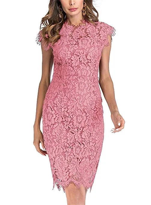 Women's Sleeveless Floral Lace Slim Evening Cocktail Mini Dress