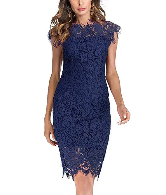 Women's Sleeveless Floral Lace Slim Evening Cocktail Mini Dress