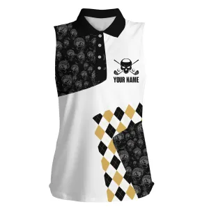 Womens sleeveless polo shirt custom golf skull argyle pattern golf tournament polo shirt, golf jerseys