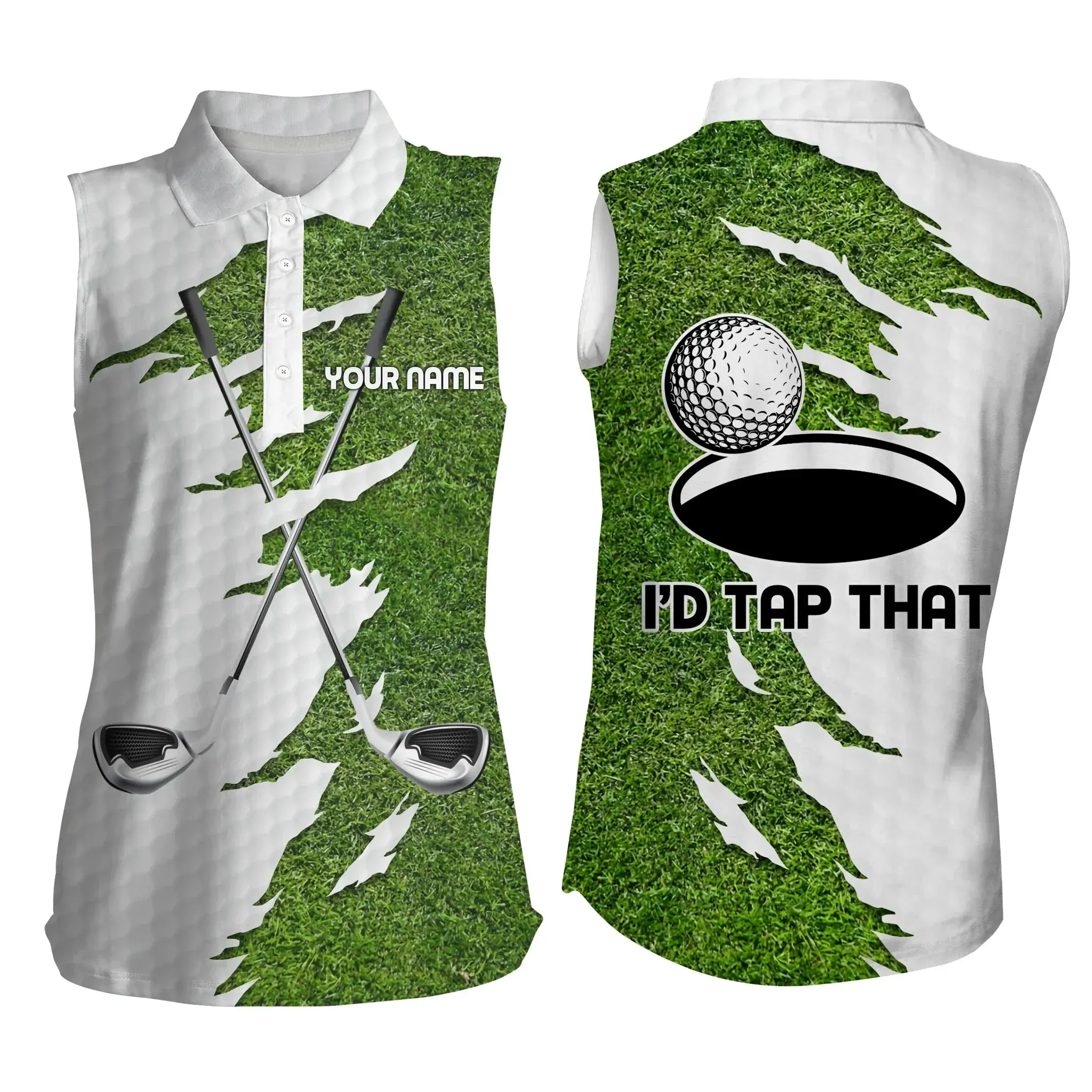 Womens sleeveless polo shirts custom name golf clubs I'd Tap That, personalized golf shirt for women