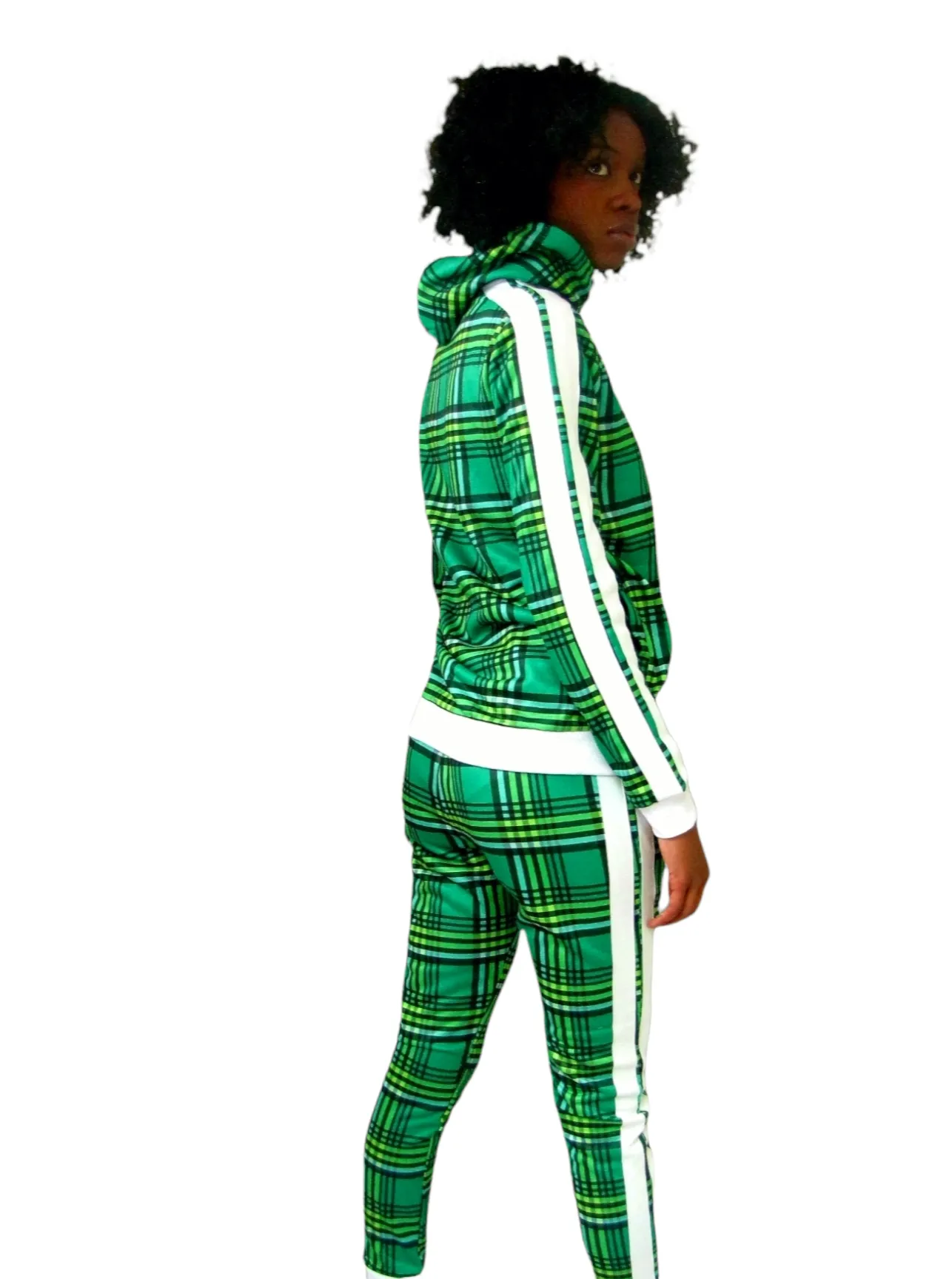 Women’s Slim-Fit Green Stripe Tracksuit Set – Stylish & Comfortable Two-Piece Outfit