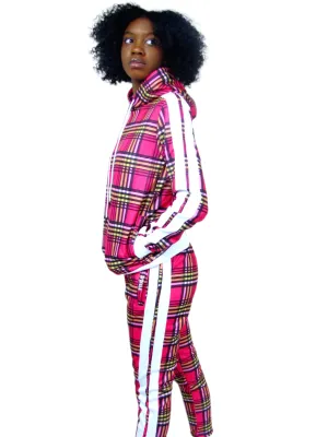 Women’s Slim-Fit Pink Stripe Tracksuit Set – Chic & Comfortable Two-Piece Outfit