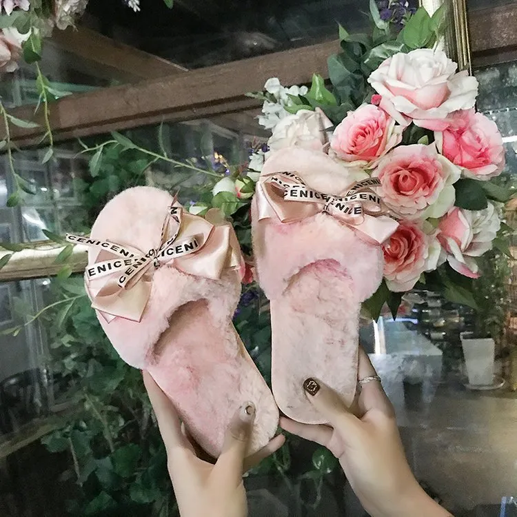 Women's Slippers with Satin Bow