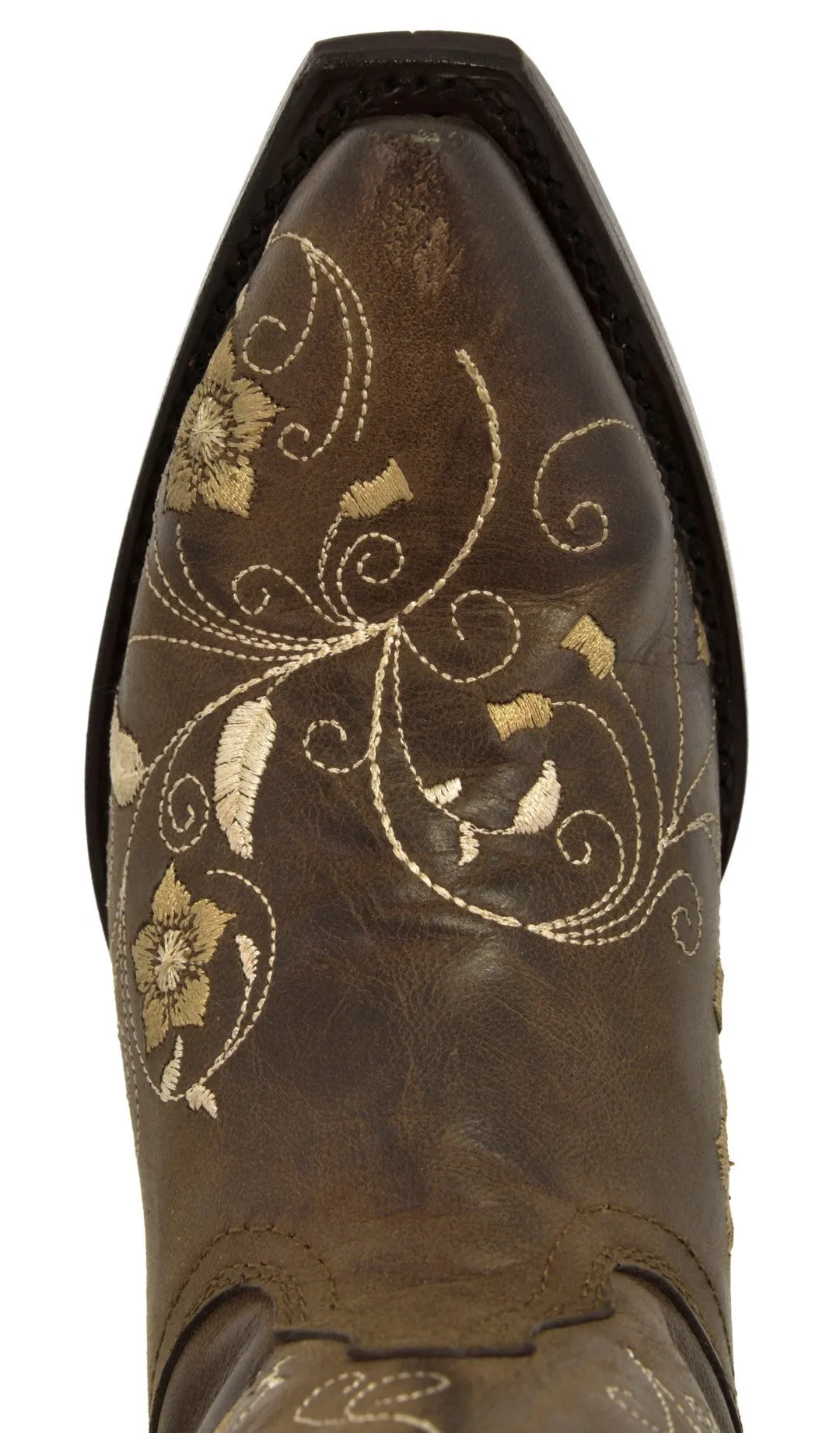 Womens Sofia Brown Leather Cowboy Boots Floral - Snip Toe