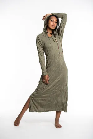 Womens Solid Color Long Hoodie Dress in Green