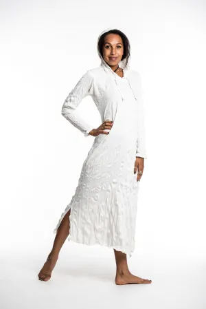 Womens Solid Color Long Hoodie Dress in White