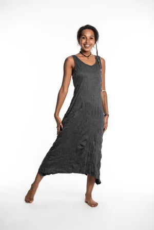 Womens Solid Color Long Tank Dress in Black