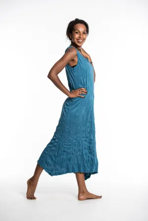 Womens Solid Color Long Tank Dress in Denim Blue