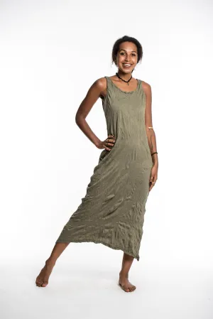 Womens Solid Color Long Tank Dress in Green