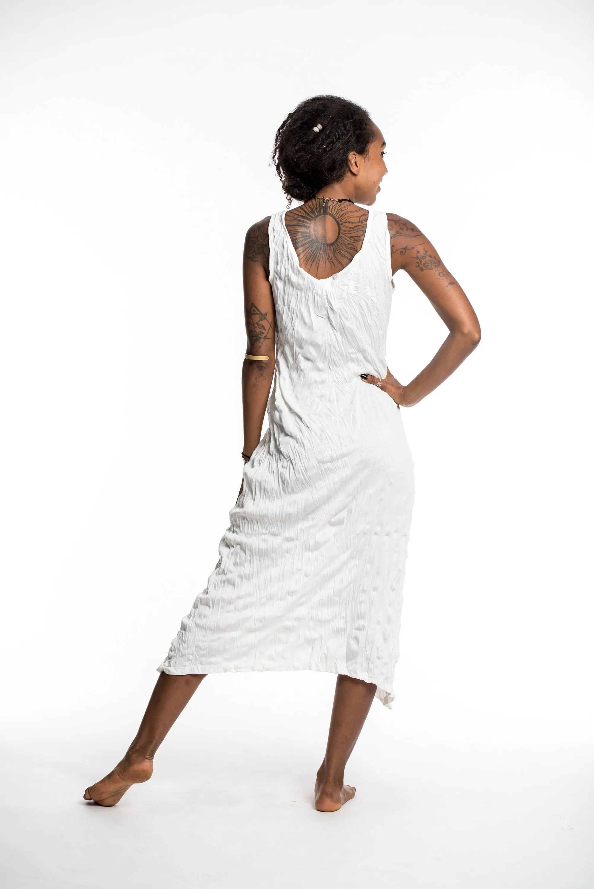 Womens Solid Color Long Tank Dress in White