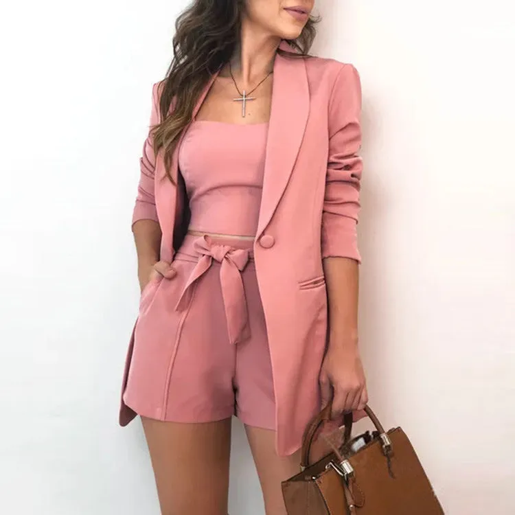 Women's Solid Color Suit, Three-piece Set