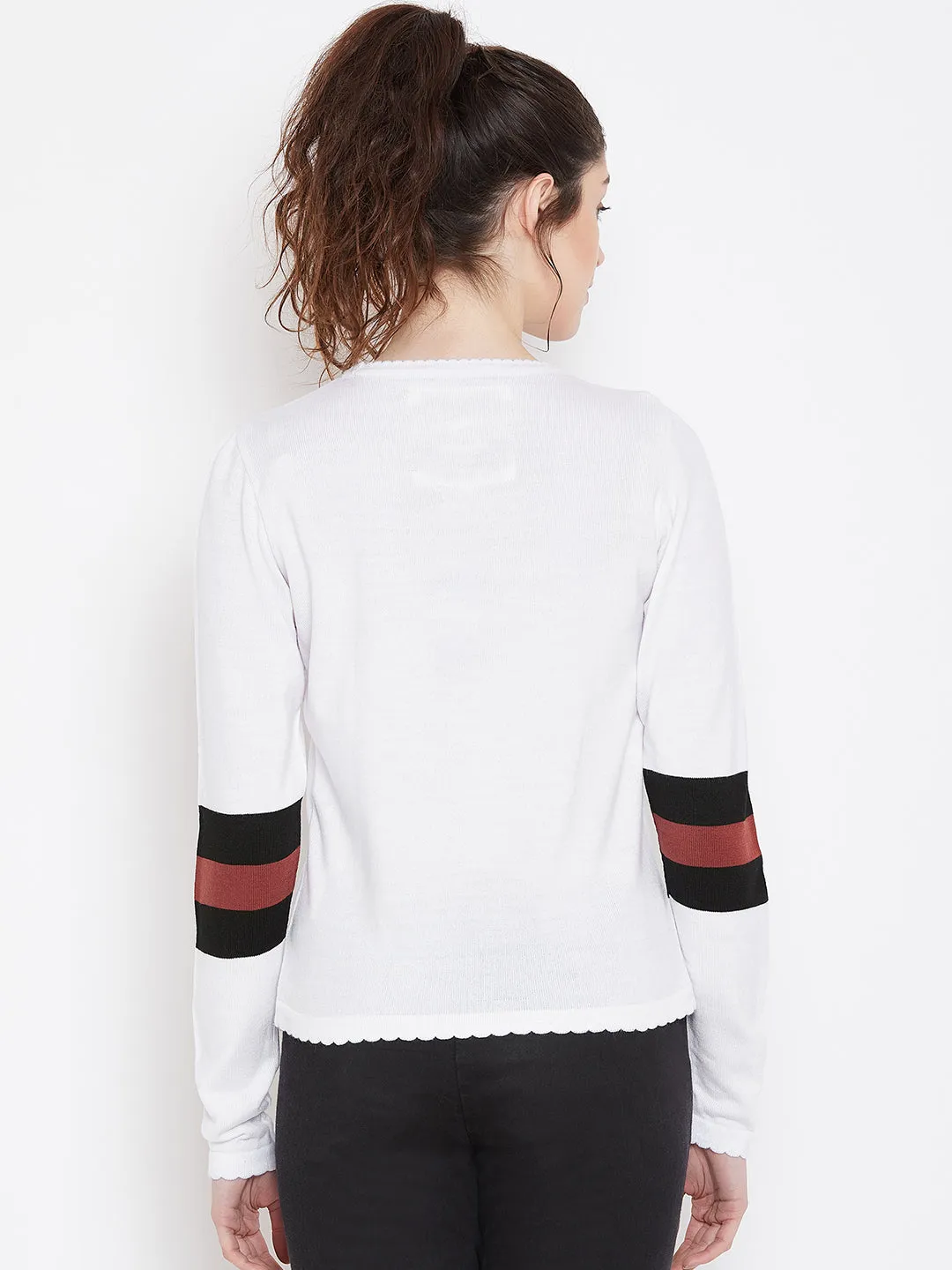 Womens Solid White/Black Sweaters