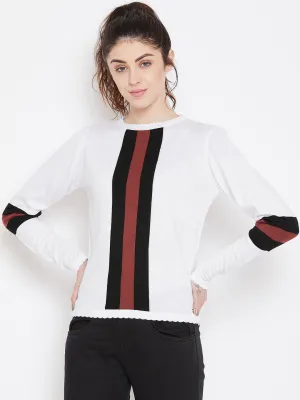 Womens Solid White/Black Sweaters