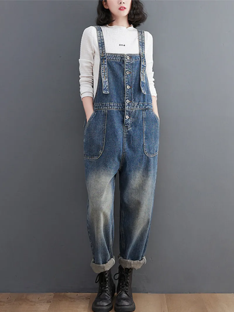 Women's Spring Stylish Large Size Loose Denim Overalls