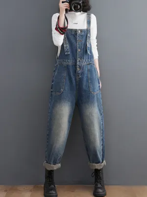 Women's Spring Stylish Large Size Loose Denim Overalls