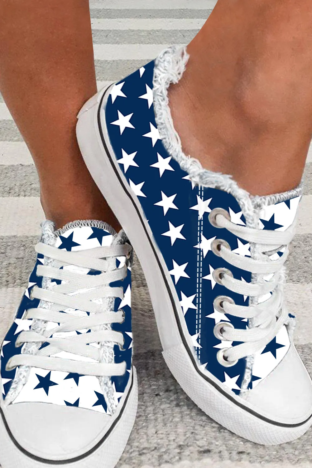 Women's Star Print Blue Flats Canvas Shoes