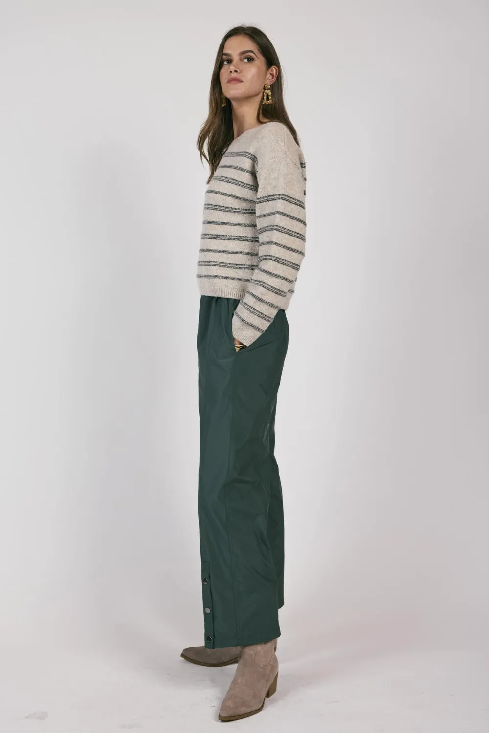 Women's Striped Knit Sweater Top | Sage The Label | Gray