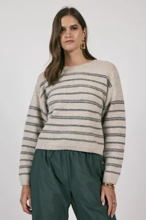 Women's Striped Knit Sweater Top | Sage The Label | Gray