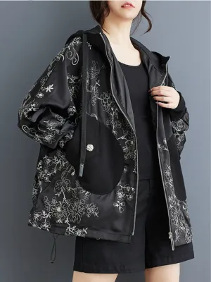 Women's Stylish & Trendy Hooded Embroidery Jacket