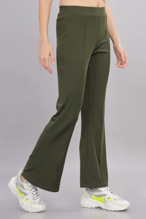 Women’s Super stretch flexible flare Pants - Domin8 (Olive Green)