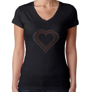 Womens T-Shirt Rhinestone Bling Black Fitted Tee Multicolor Heart Pink Red White