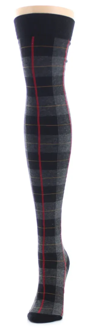 Women's Tartan Plaid Over the Knee Socks -Black