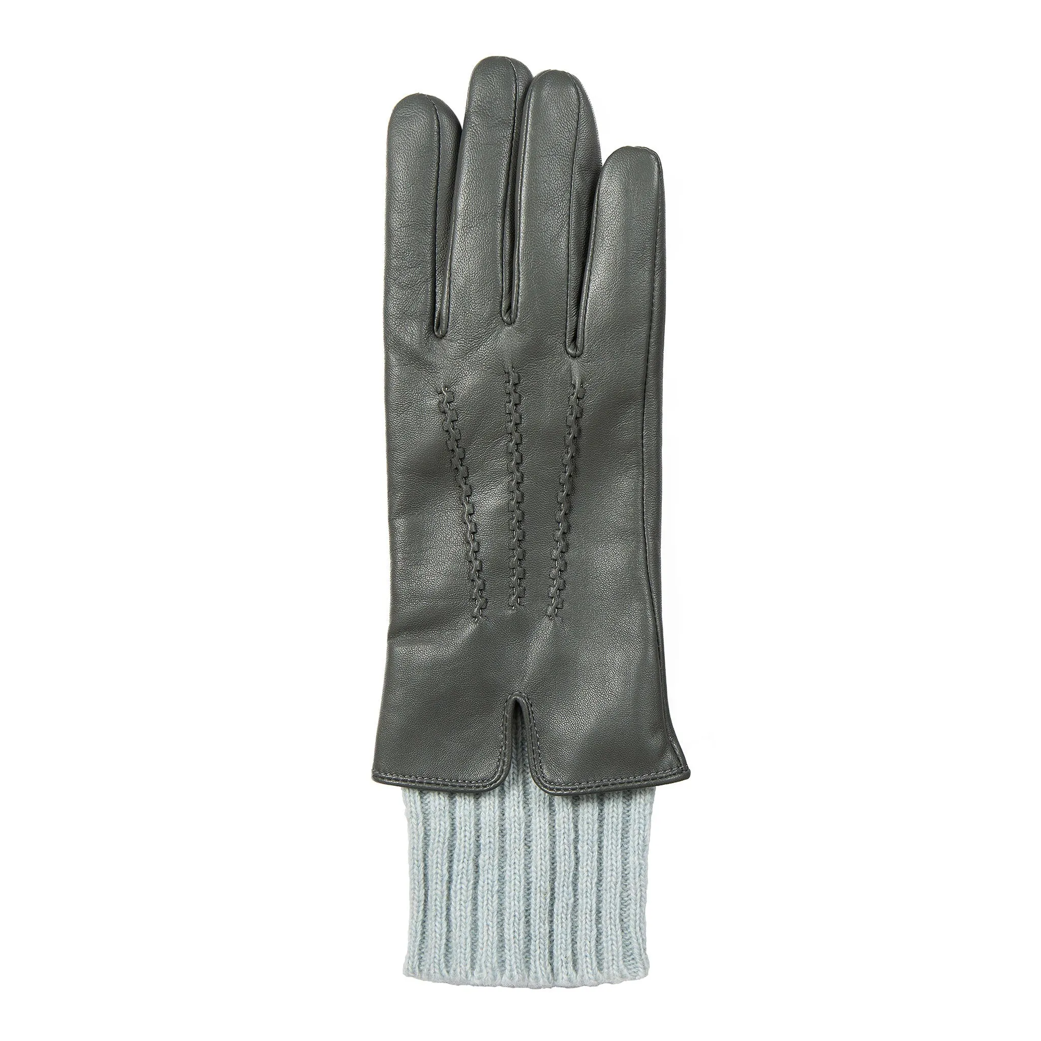 Women’s Three-Point Wool Blend-Lined Leather Gloves with Knitted Cuffs