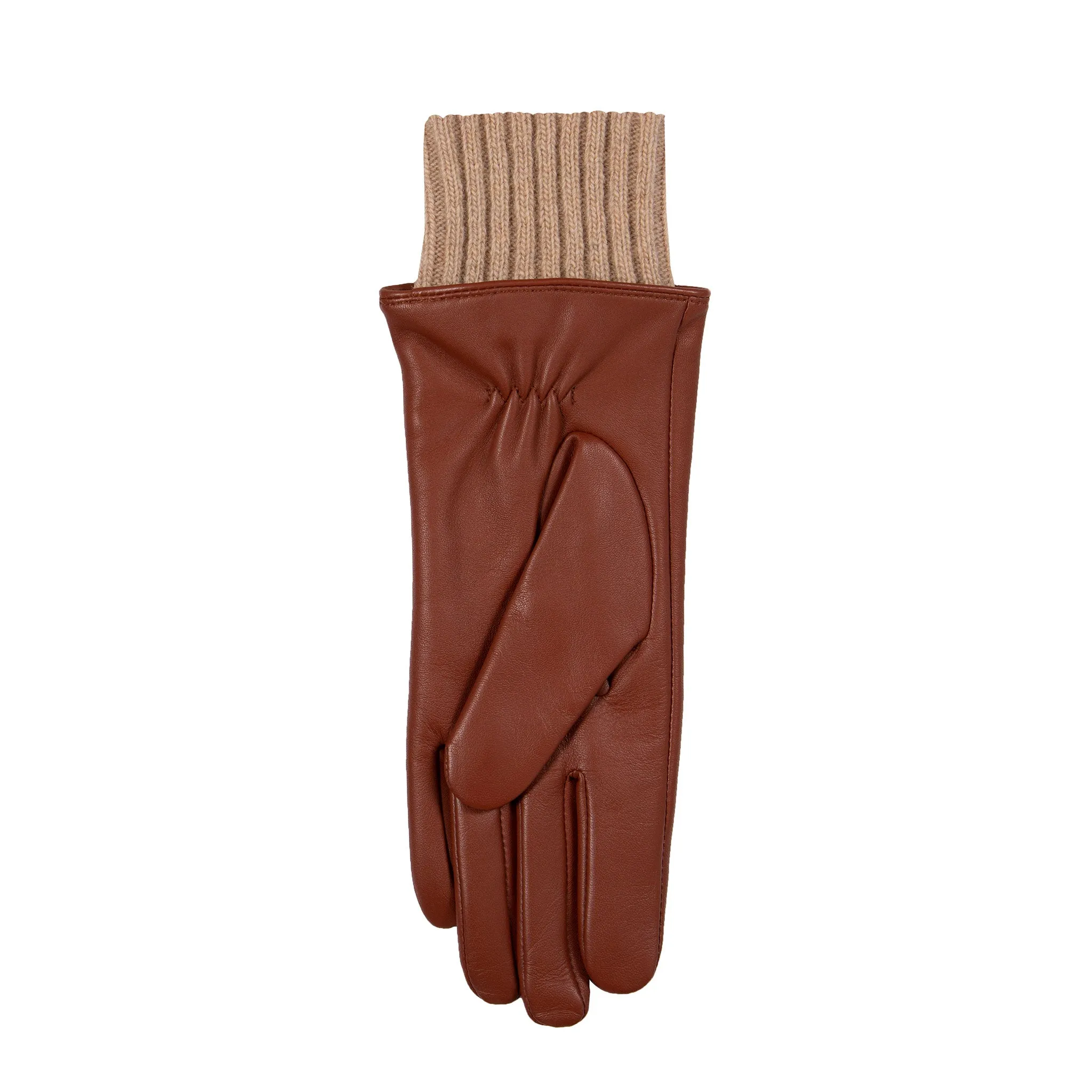 Women’s Three-Point Wool Blend-Lined Leather Gloves with Knitted Cuffs