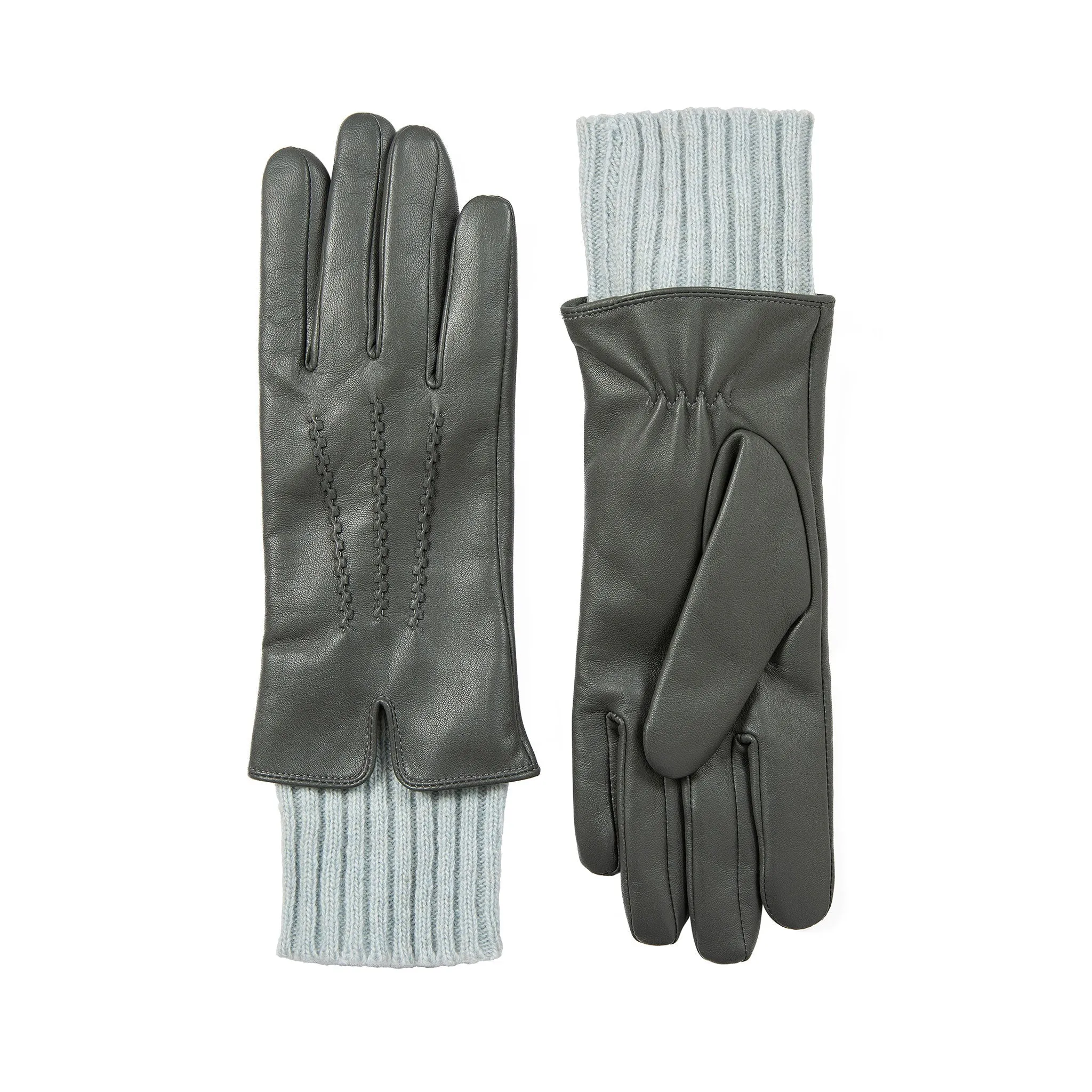 Women’s Three-Point Wool Blend-Lined Leather Gloves with Knitted Cuffs