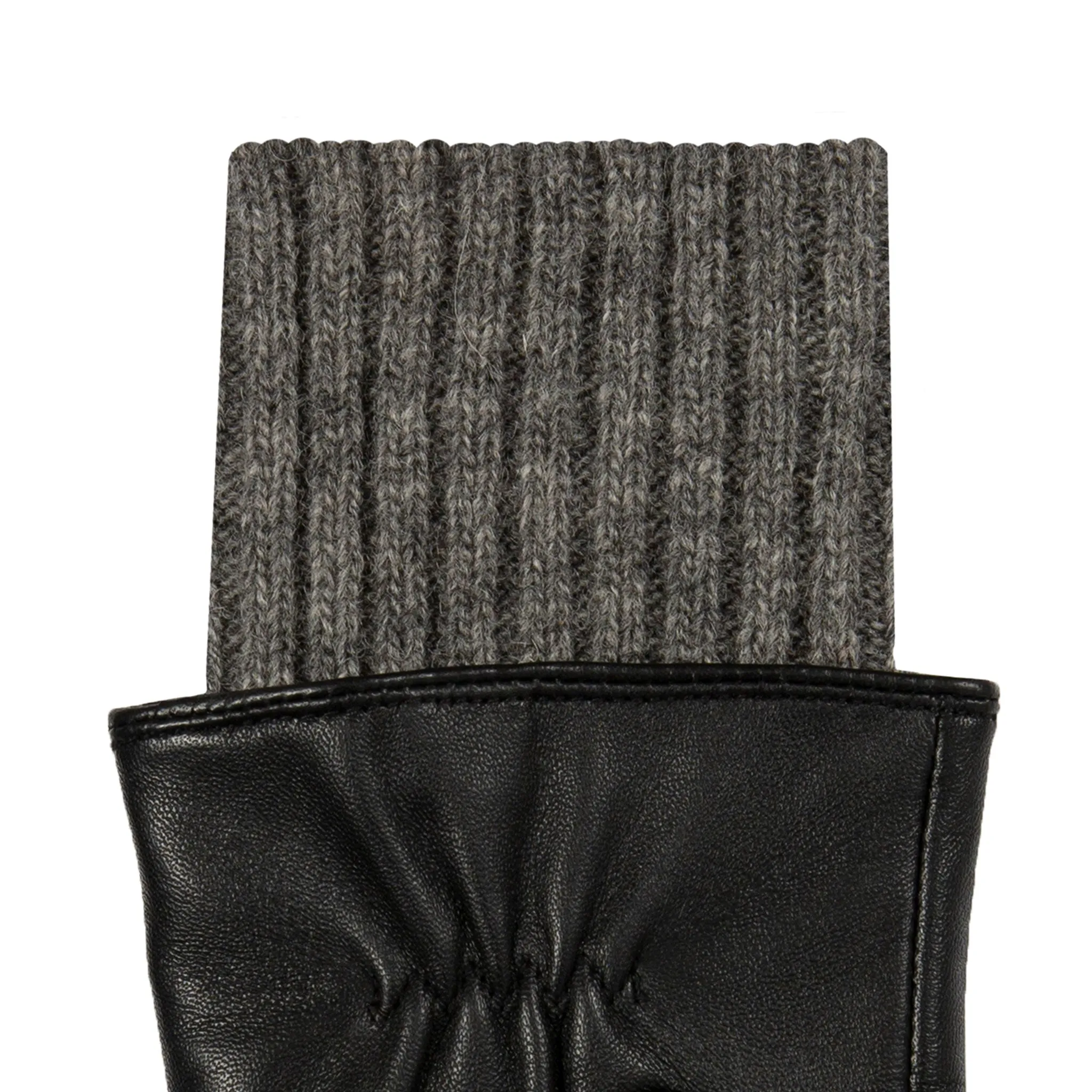 Women’s Three-Point Wool Blend-Lined Leather Gloves with Knitted Cuffs