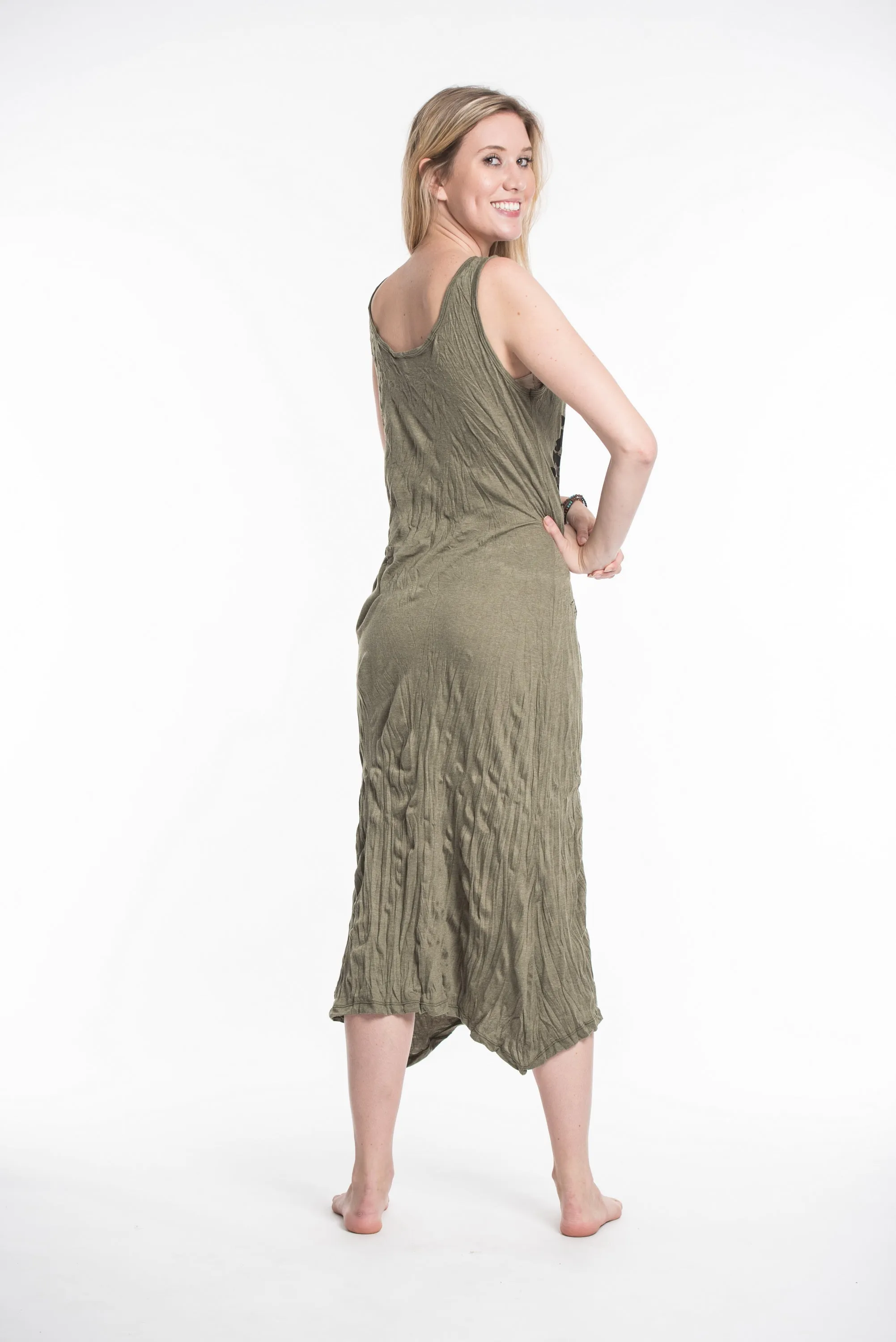 Womens Tree of Life Long Tank Dress in Green