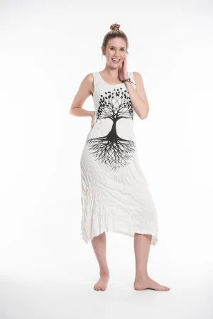 Womens Tree of Life Long Tank Dress in White