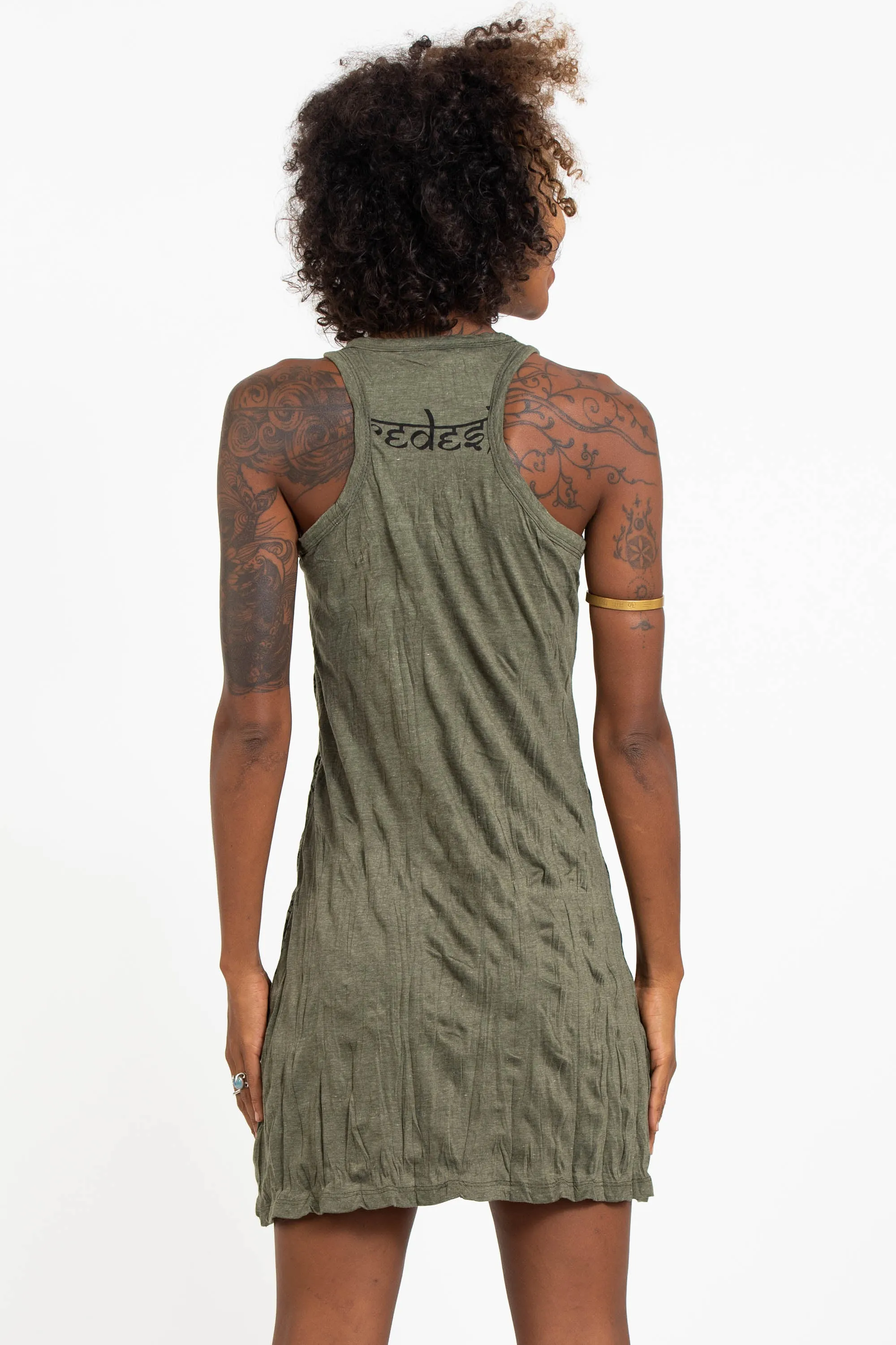 Womens Tribal Masks Tank Dress in Green