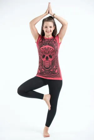 Womens Trippy Skull T-Shirt in Red