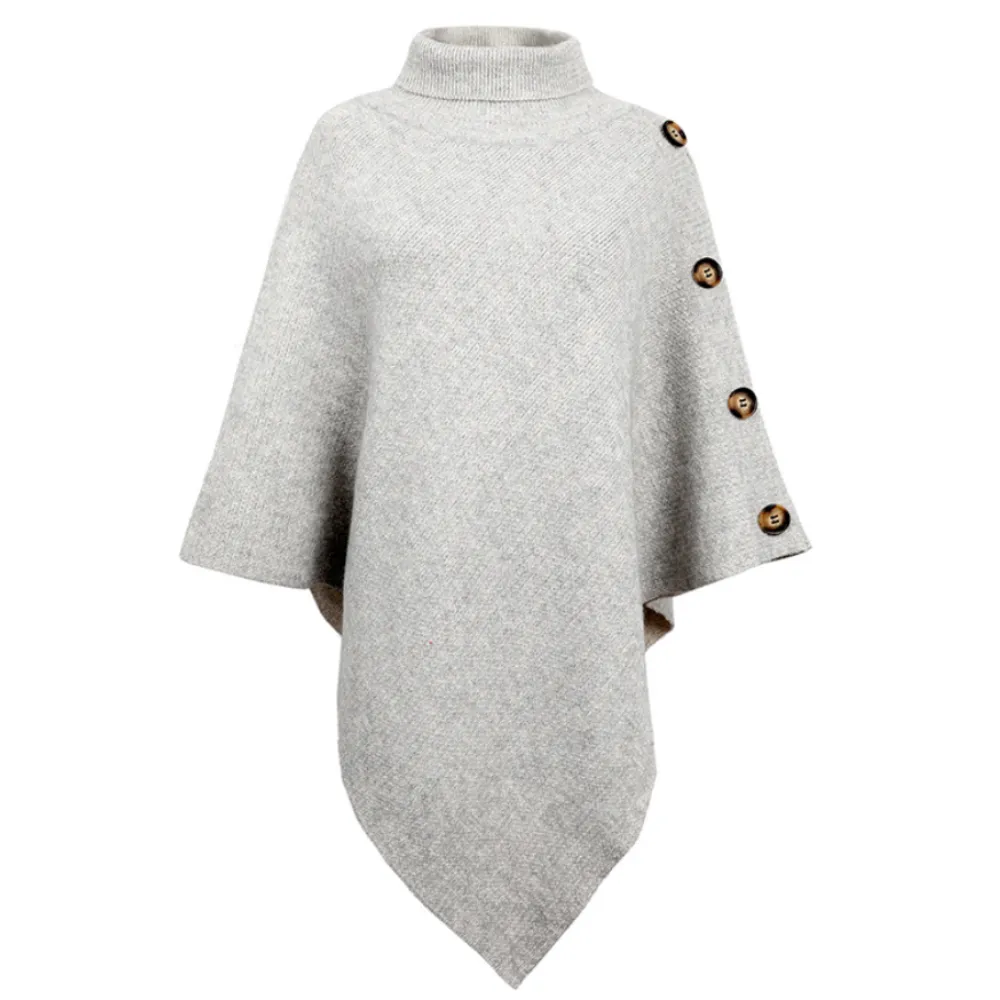 Womens Turtleneck Poncho With Side Buttons Details