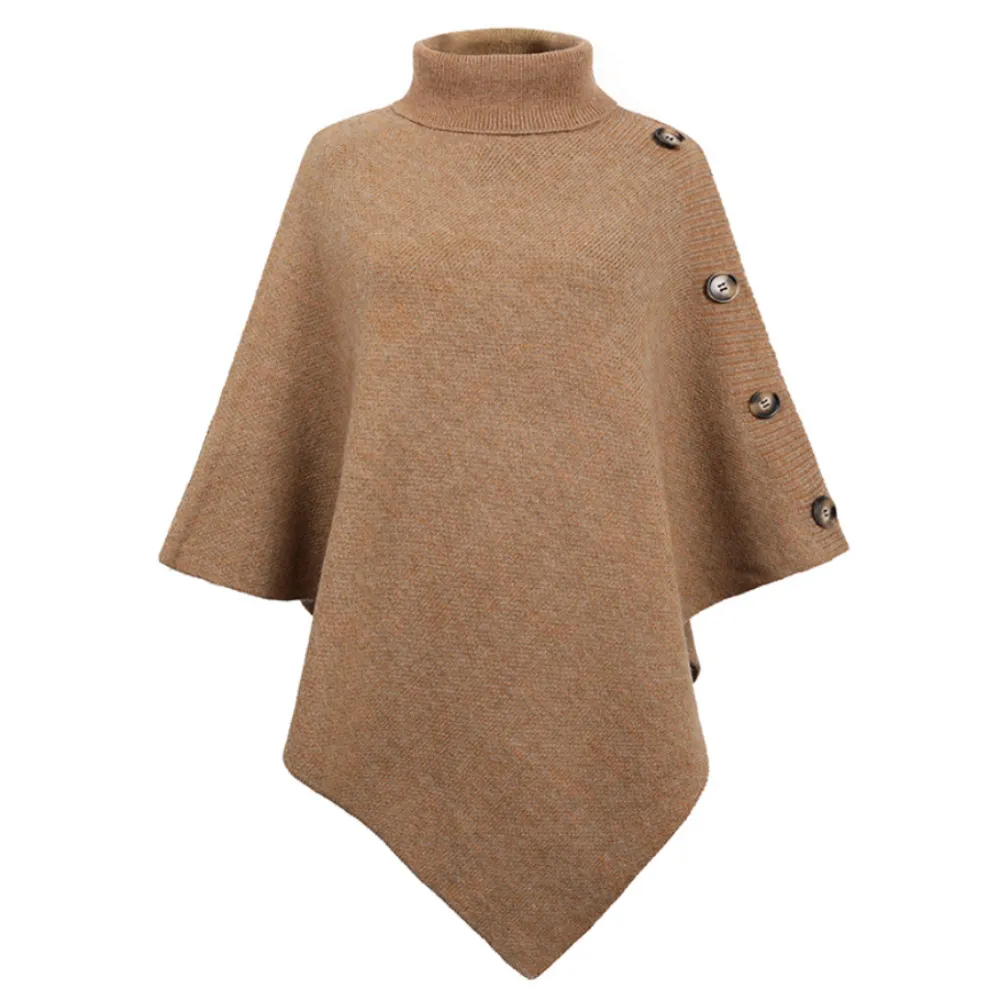 Womens Turtleneck Poncho With Side Buttons Details