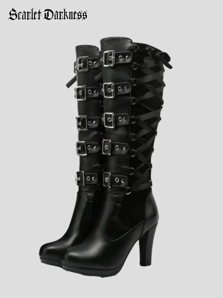 Women's Victorian Gothic Vampire Rivet Thick High Heel Boots