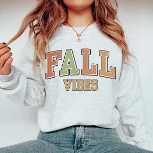 Women's Vintage Fall Vibes Sweatshirt Varsity Letters Design Gildan Pullover