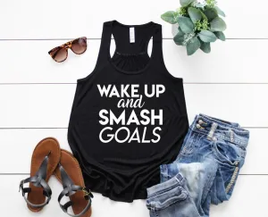 Women's Wake Up and Smash Goals Flowy Racerback Tank