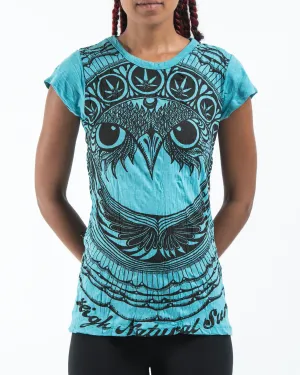 Womens Weed Owl T-Shirt in Turquoise