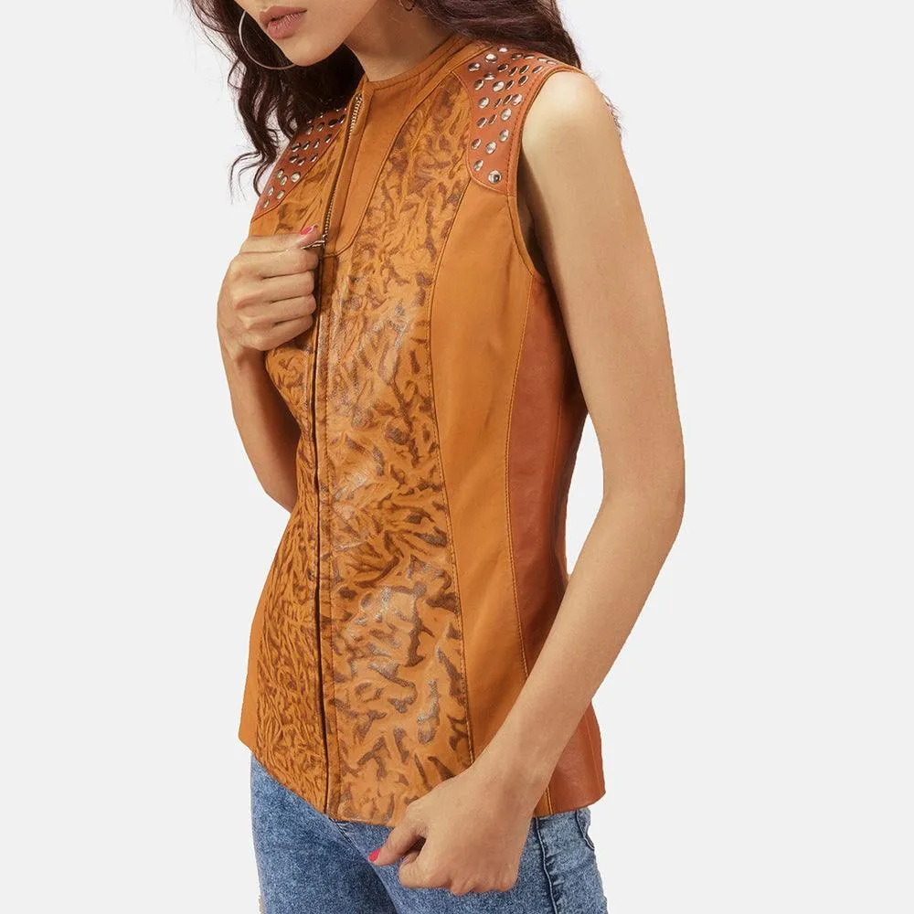 Womens Westina Tan Dye Leather Vest