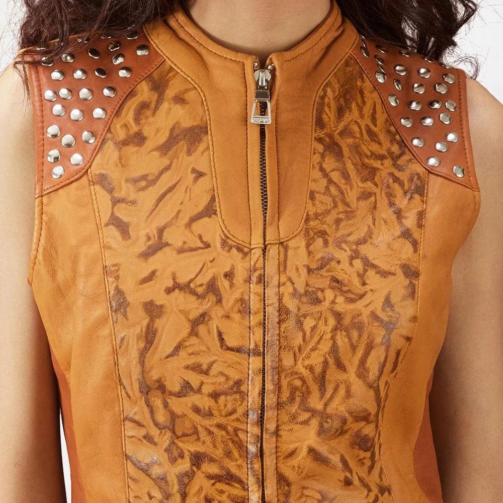 Womens Westina Tan Dye Leather Vest