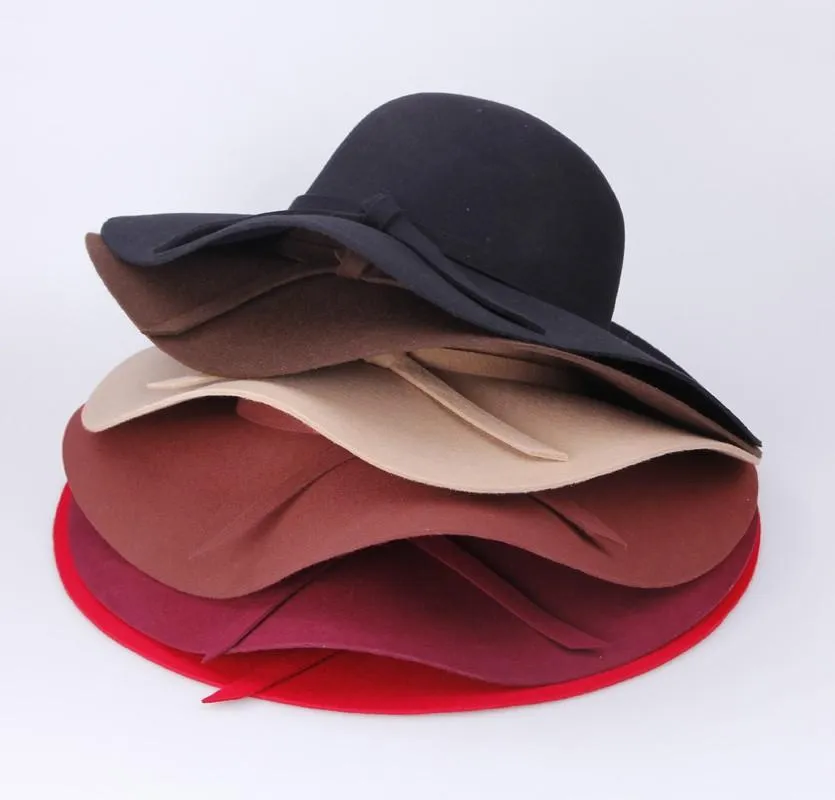 Women's Wide Brim Felt Fedora Cloche Hat (12 Colors)