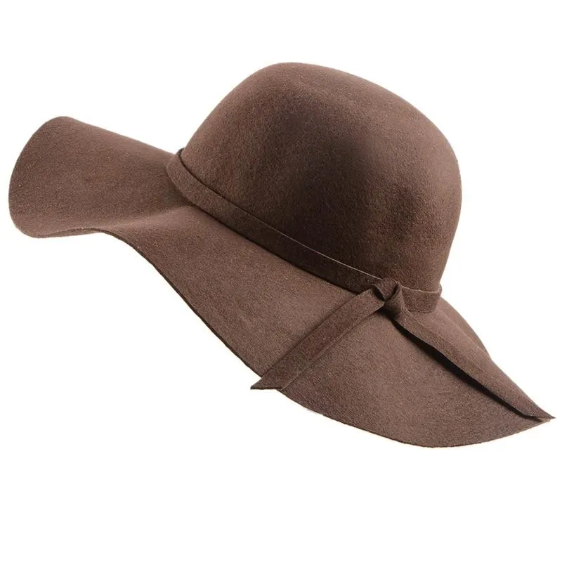 Women's Wide Brim Felt Fedora Cloche Hat (12 Colors)