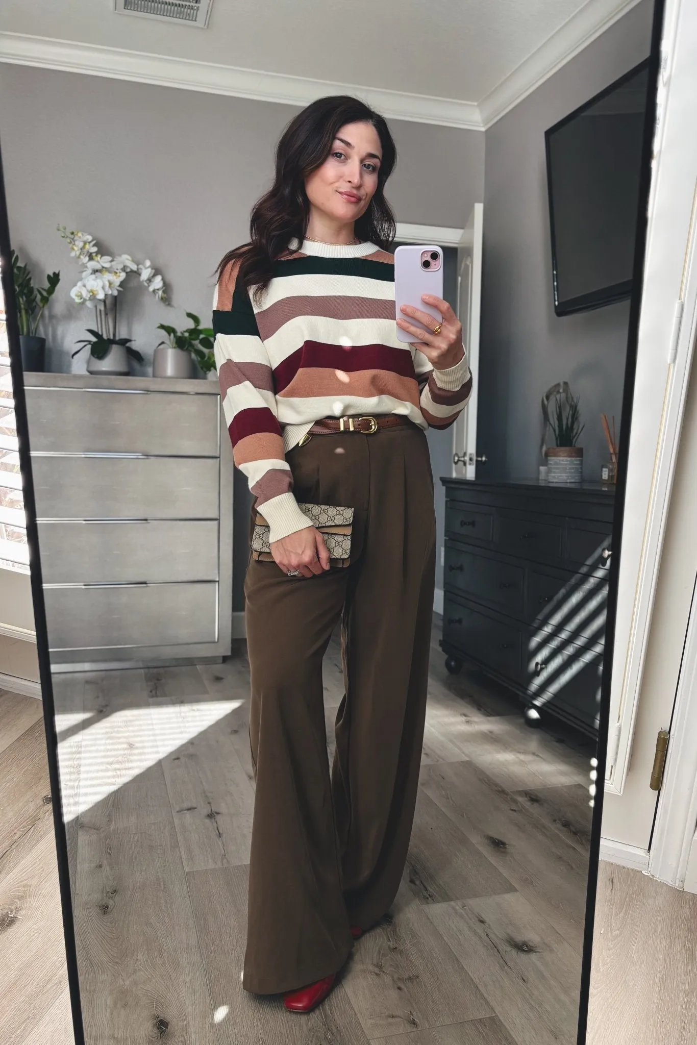 Women's Wide Leg Trousers | Pleated | Brown