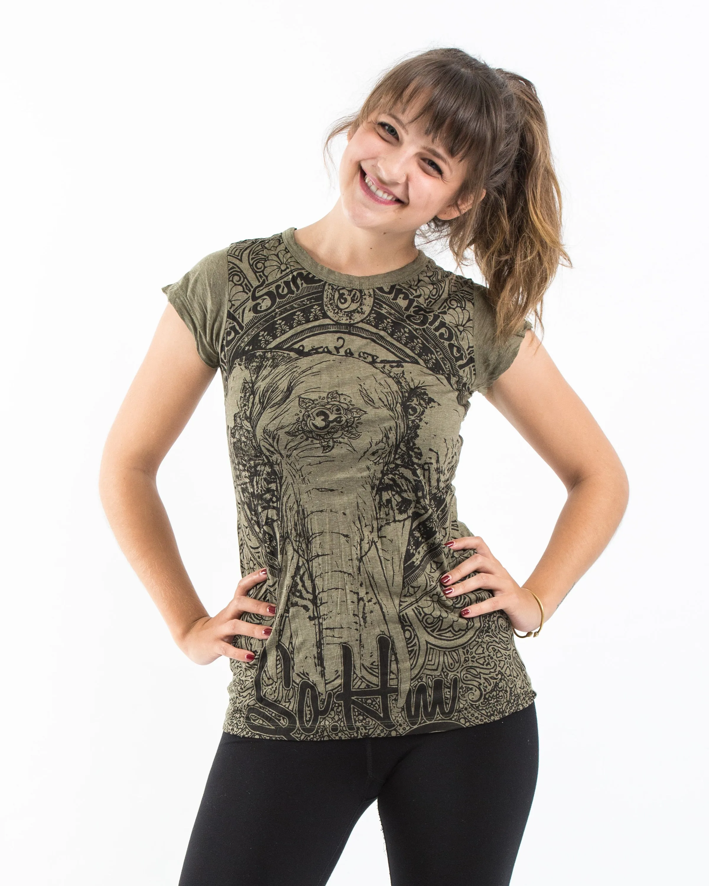 Womens Wild Elephant T-Shirt in Green