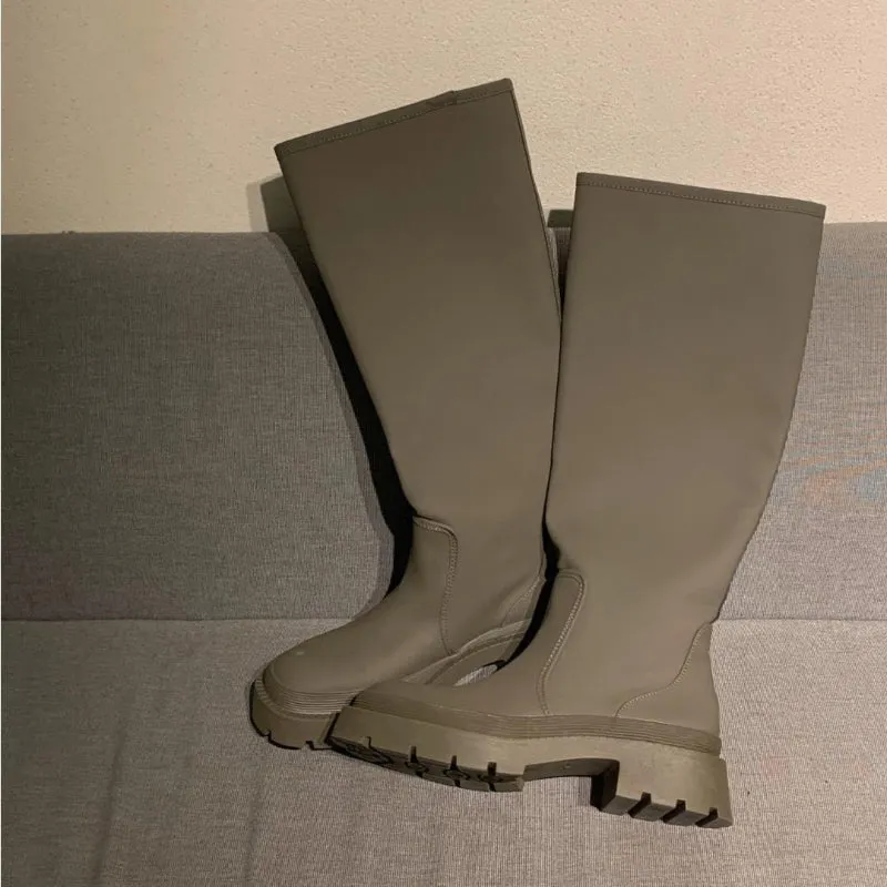 Women's Winter Fashion Slip-on Vegan Leather Knee High Boots